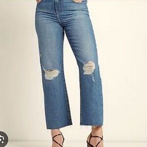 Express Super High Waisted Ripped Modern Straight Jeans
